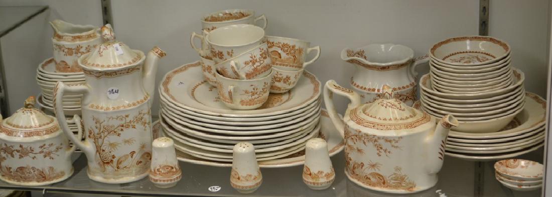 60+ Pieces of Furnivals Quail Brown Transfer Dinne: 60+ pieces of Furnivals Quail, Brown transfer dinnerware, marked made in England, No 684771, impressed "made in England" in base, consisting of coffee and tea pot, covered sugar, open creamer, larger 