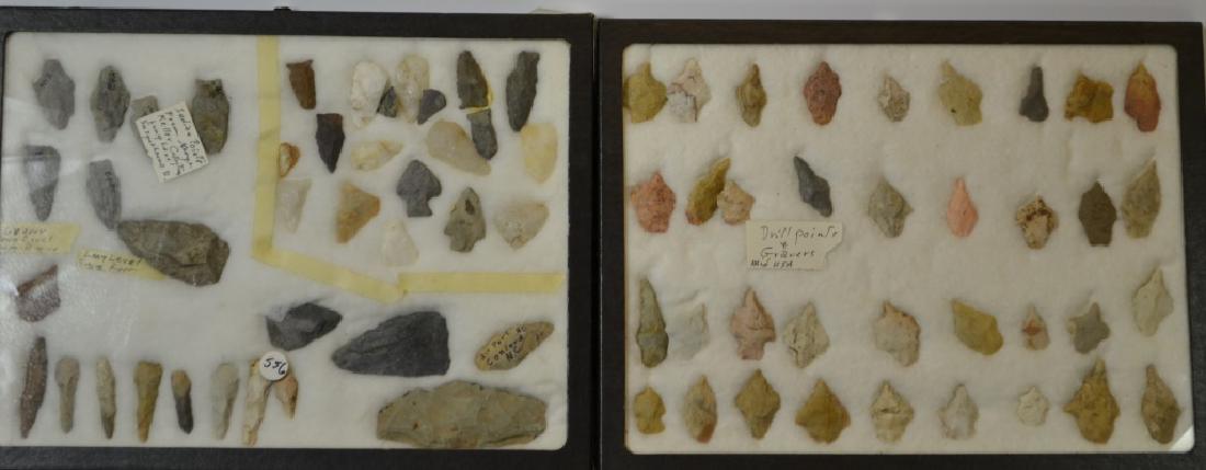 Susquehannock Arrowheads and Drill Points: Collection of Arrowheads and Drill Points that were collected at points from the Susquehanna river banks,attributed to the Susquehannock tribe, from the George Keller Collection Long Level PA - collec