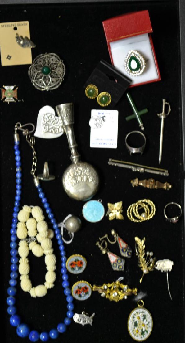 Sterling Silver, Vintage & Antique Jewelry: Sterling Silver, Vintage & Antique Jewelry including: SS vintage dinner ring, SS Baby rattle (Gorham) SS world's fair souvenir, vintage rhinestone collar pin, men's SS Black Onyx ring, etc