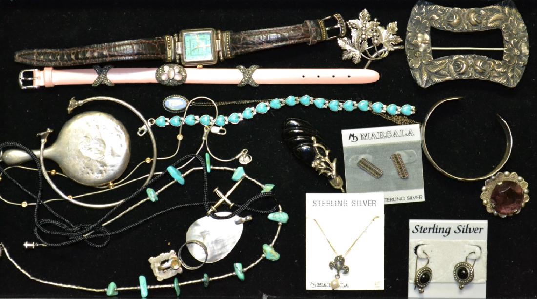 Sterling Silver Lot: Sterling Silver Lot including: SS earrings, ring, SS hand mirror, SS cuff bracelet, SS necklace, SS antique piece, etc.