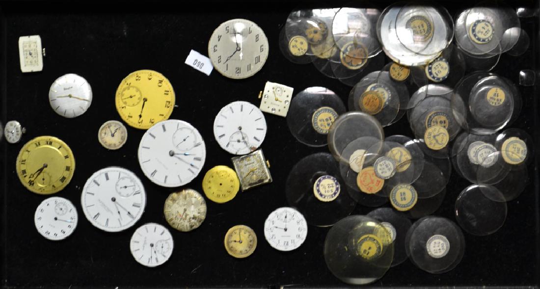 Grouping of Pocket & Wrist Watch, Crystal: Grouping of Pocket and Wrist lots with faces and movements along with crystal bezels, makers to include: South Bend, American Waltham Clock company, Elgin, National Watch Company, Ladies Bulova,and ot
