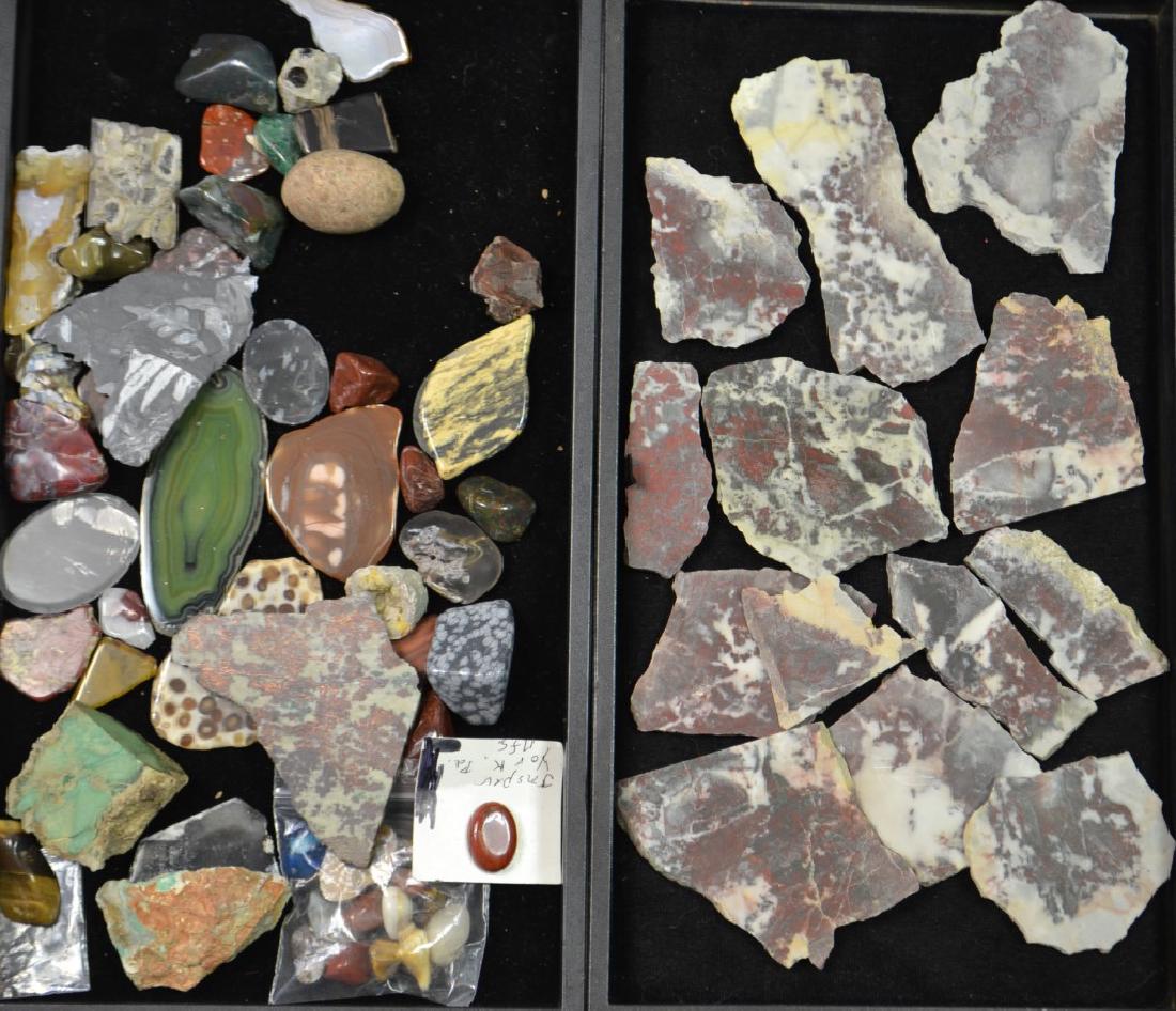 Collection of Assorted Slabs: Slab collection and more includes; Lepidolite, snowflake Obsidian, Copper and Quartz fromAdam's County, Jasper from York County, and more largest is approximately 2" x 4"