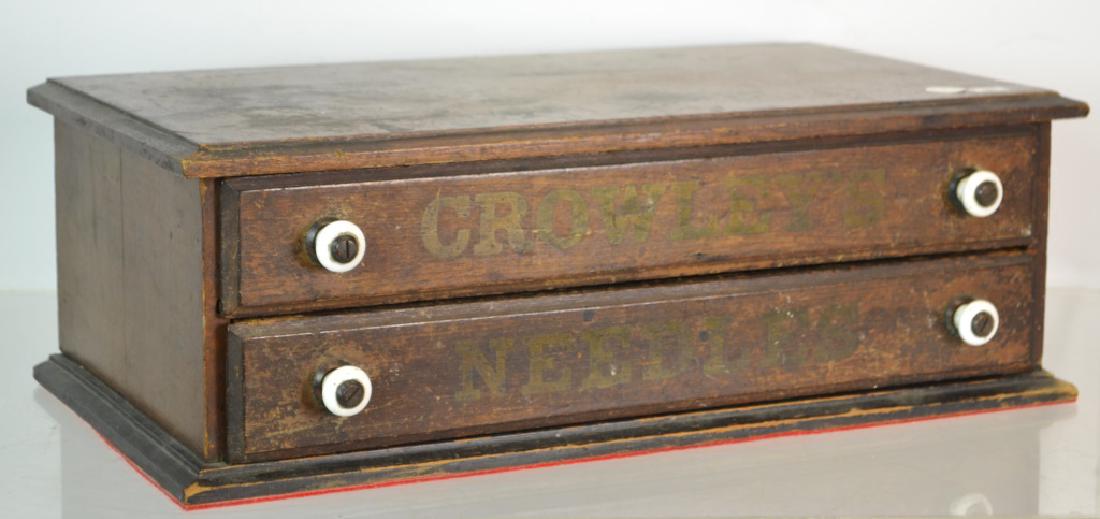 Crosley Two Drawer Spool Cabinet: Crosley two drawer spool/needle cabinet; original surface 6" x 19"x 9.5"