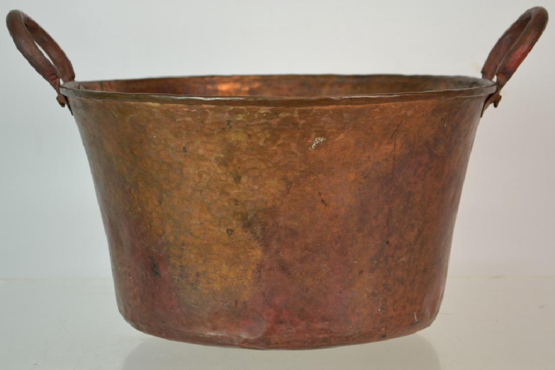 Copper Candy Maker's Pot: Copper Candy Maker's pot, hand hammered copper, has a riveted cast iron handle, standing approx 8"H x 13" dia