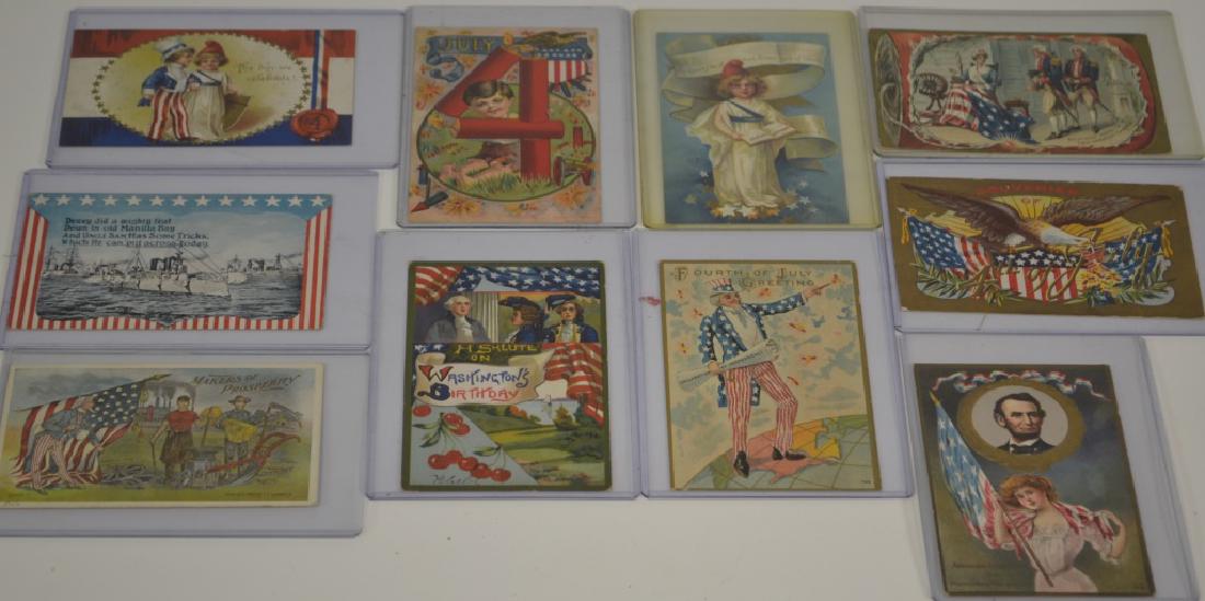 Early 20th C. 4th of July Postcards: 10 Postcards depicting Abe Lincoln, Uncle Sam and more. All are old, in sleeves, in very good condition.