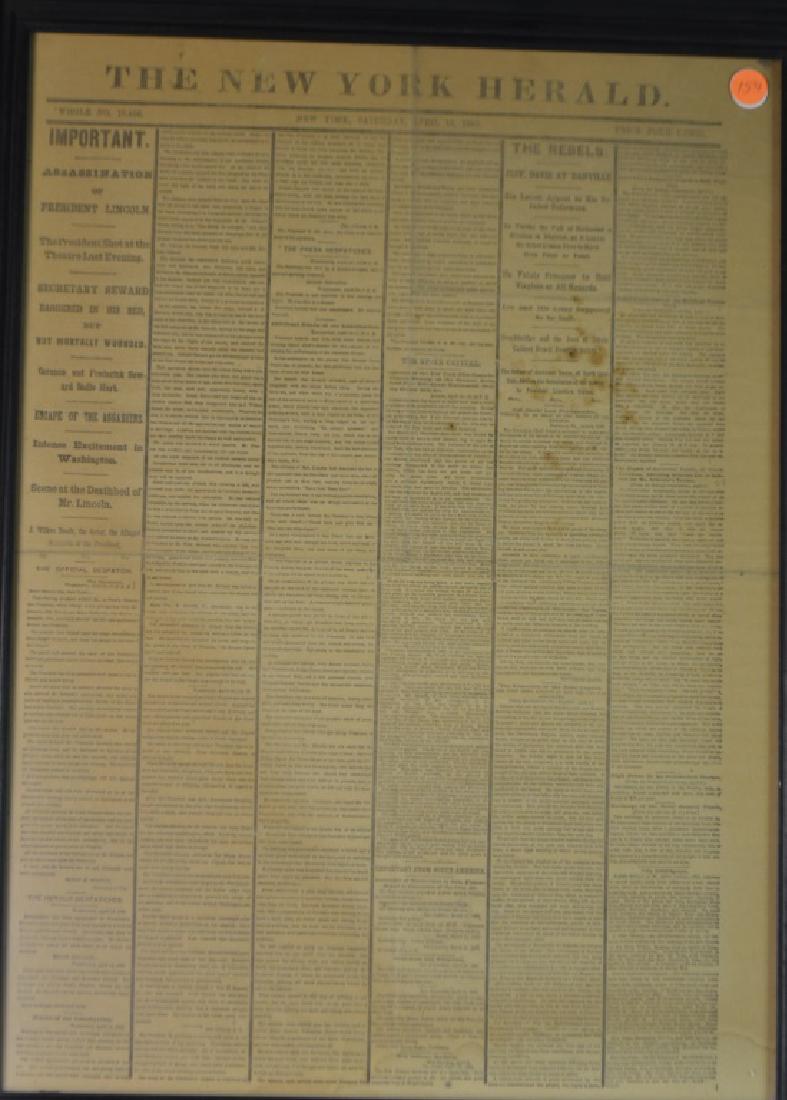 Assassination of President Lincoln Newspaper New York (1 of 3)