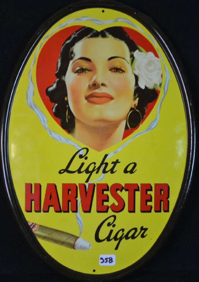 Harvester Cigar Ad "Light a Harvester Cigar" Oval tin (1 of 1)