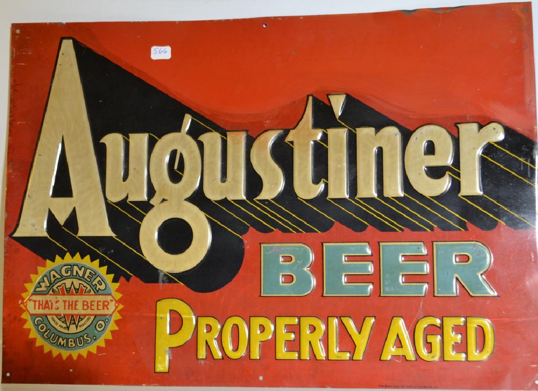 Augustiner Tin Bar Sign Impressed tin sign. Reads (1 of 3)