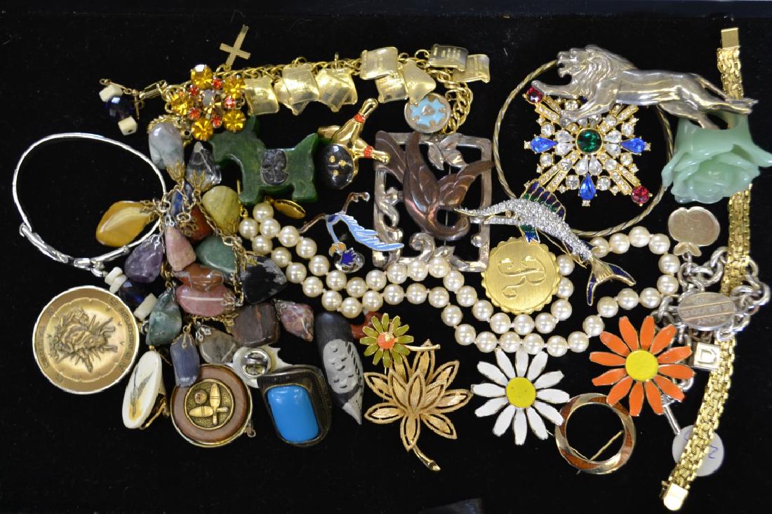 Bake Lite and More: Including a Bake Lite Scotty dog and floral ring, a large Trifari brooch, a swordfish pin and more.