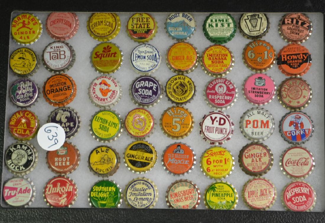 Bottle Cap Collection: Includes 48 vintage caps with Free State Supreme Beer, Hires 5 cent, Hires 6 for 1 cent and Howdy's Orange Soda.