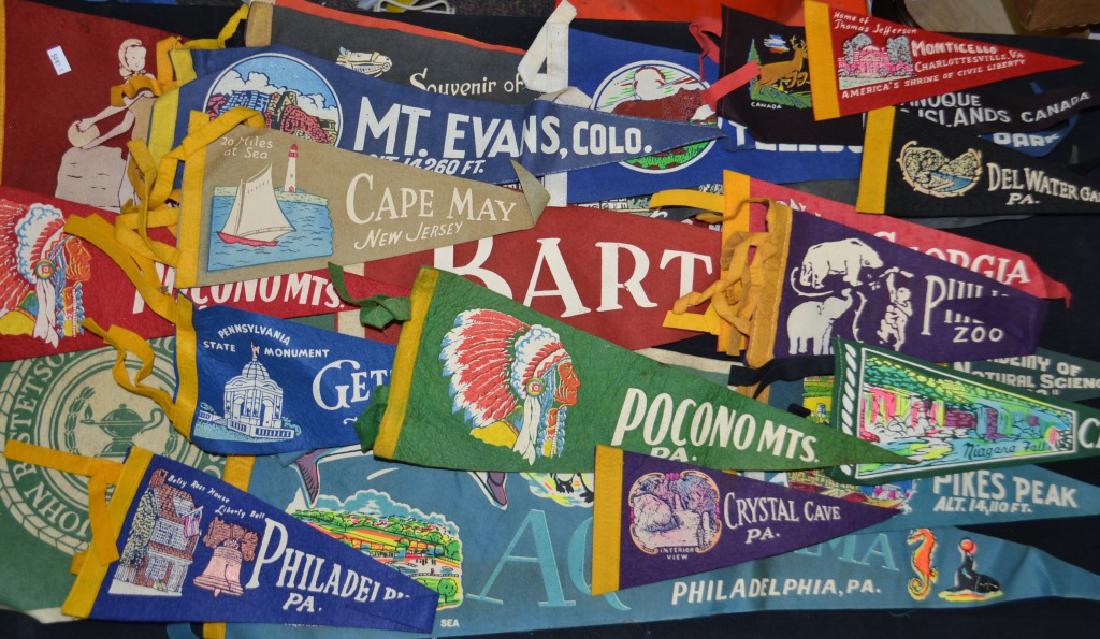 Vintage Pennant Grouping: Approx 20 pennants. Many are tourist souvenirs and a few are from high schools.