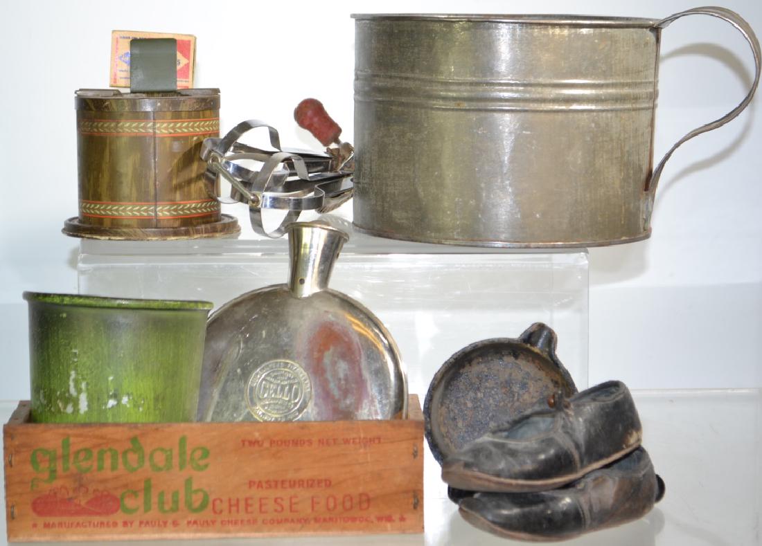 Mixed Country Grouping: Including a Cello Flask, a thimble wall pocket, baby shoes, a hand mixer and more.