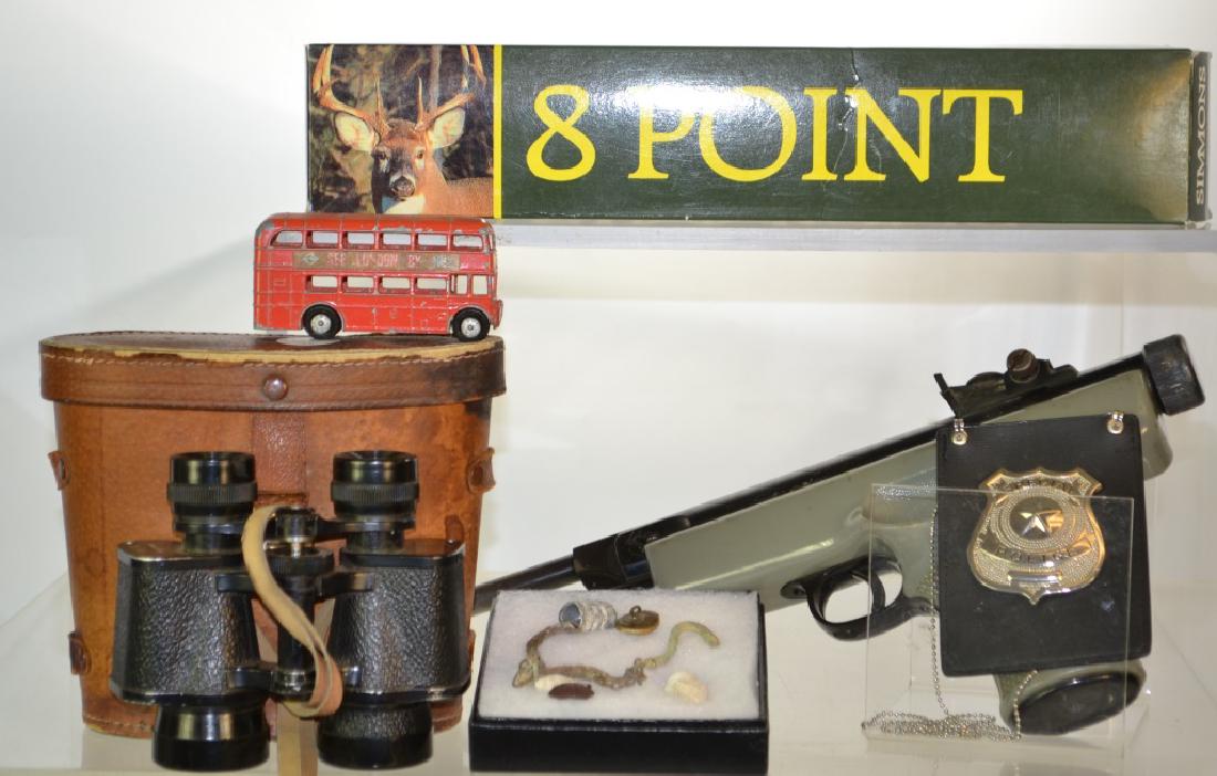 Binoculars and More: Including a York 7 x 35 pair of binoculars, a Simmons rifle scope, small Civil War relics and more.