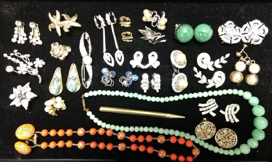 Signed Costume Jewelry Grouping: Including necklaces and clip earrings by Coro, Sandor, Capri, Trifari, Mazur and more.
