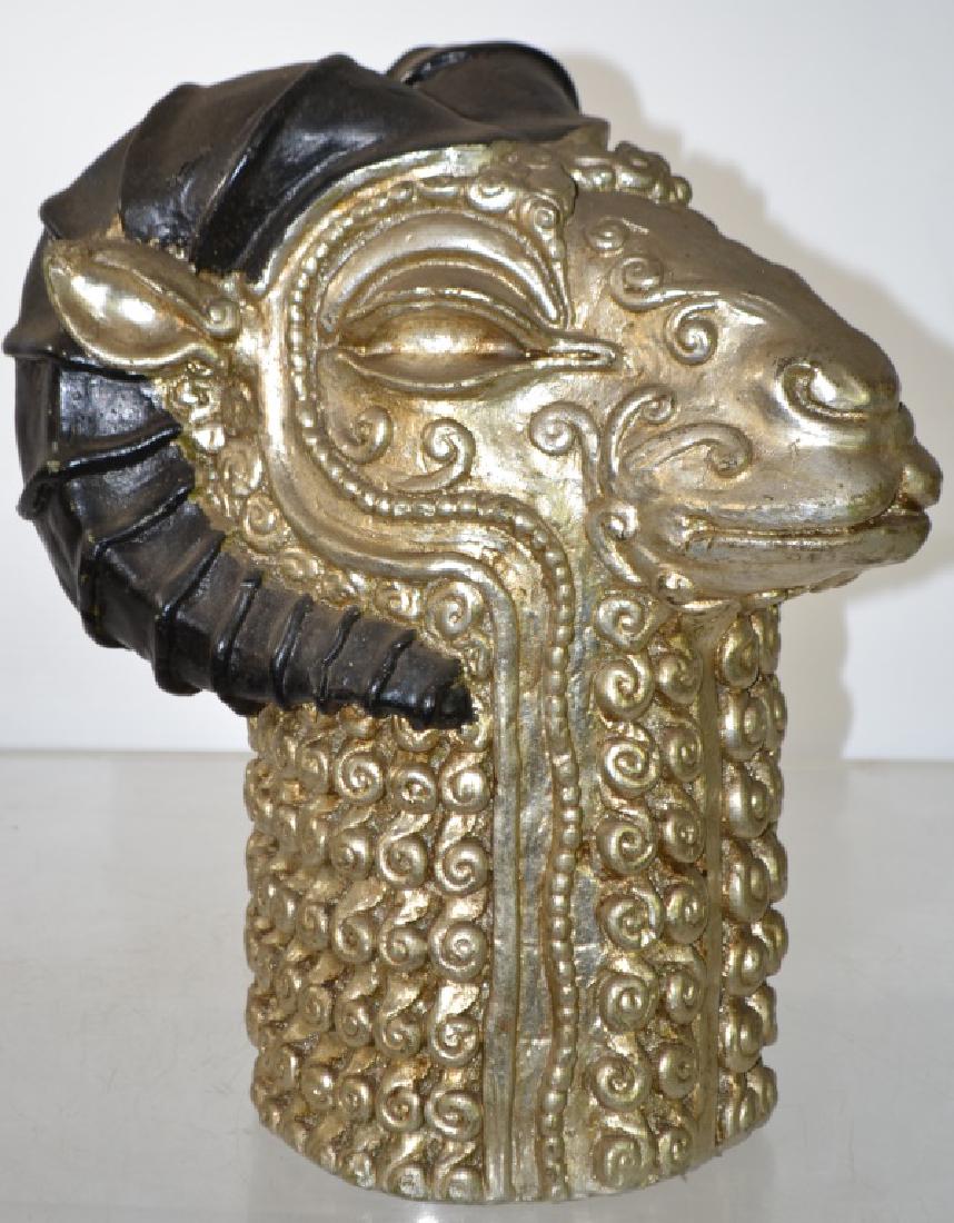 Ornamental Ram's Head: Item stands approx. 13 1/2". It is made of plaster and is hand painted.