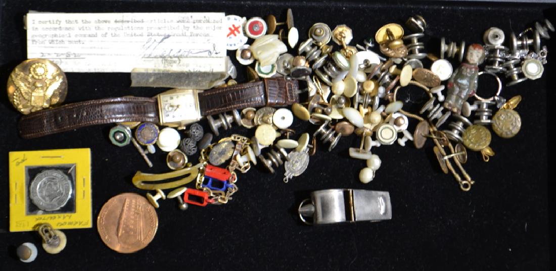 Cufflinks and More: Including a large assortment of cufflinks, a Bulova watch, small military items and more.