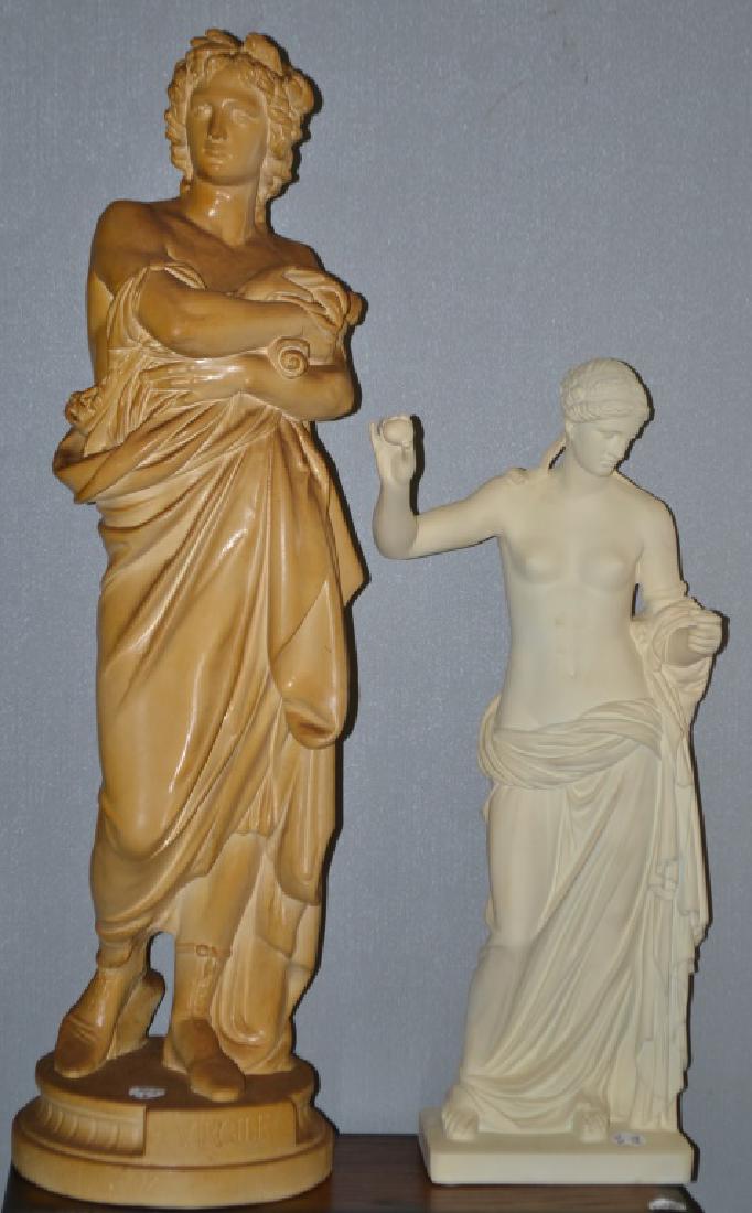 Two Roman Statues: The larger is approx. 32"h and is of Virgil. The second is " Venus of Arles". Items need to be cleaned.