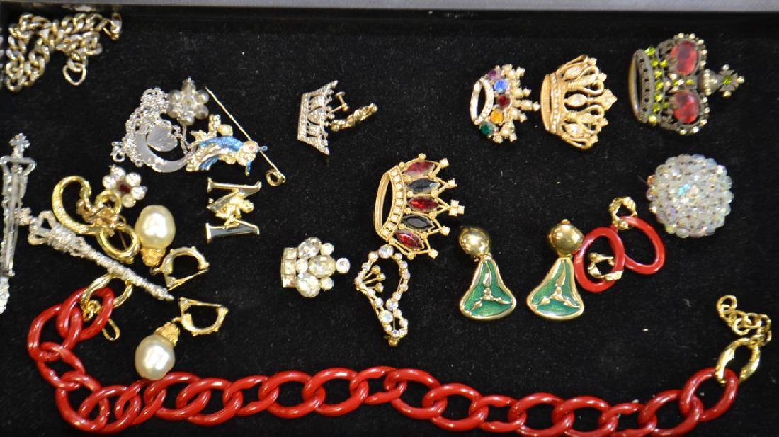 Crown Pins and More: Including 6 crown pins with stones, Givenchy earrings, an owl pin, a red necklace and earring set and more.