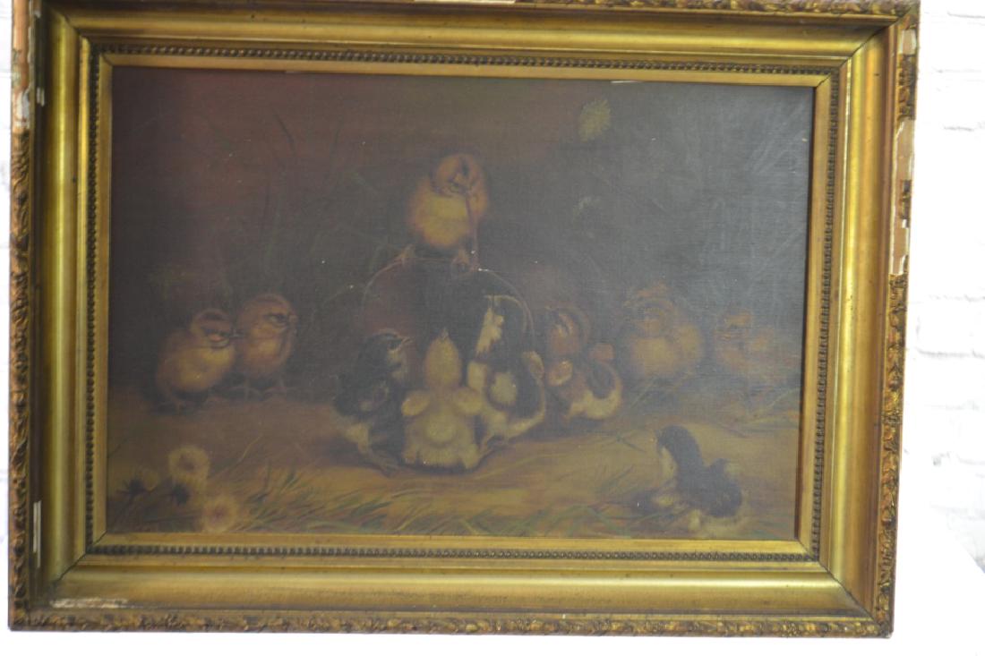 19th Century Oil on Canvas of Peeps (1 of 2)