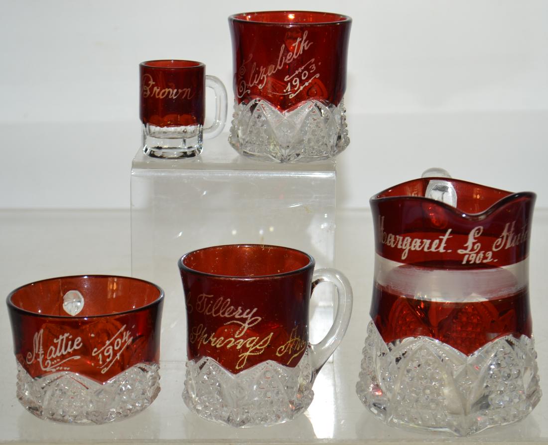 Five Pieces of Flashed Rby Glass (1 of 6)