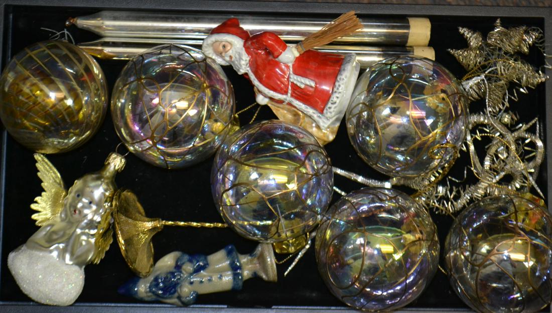 Signed Zweifel Art Glass Ornament and More: Including a signed and dated Zweifel art glass ball, an art glass angel ornament, a Goebel Santa and more.