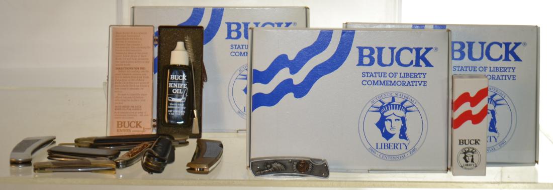 Centennial Buck Knives and More: Includes four centennial Buck knives in the original boxes, a Buck #315 with a de-knotting tool and other quality folding knives.