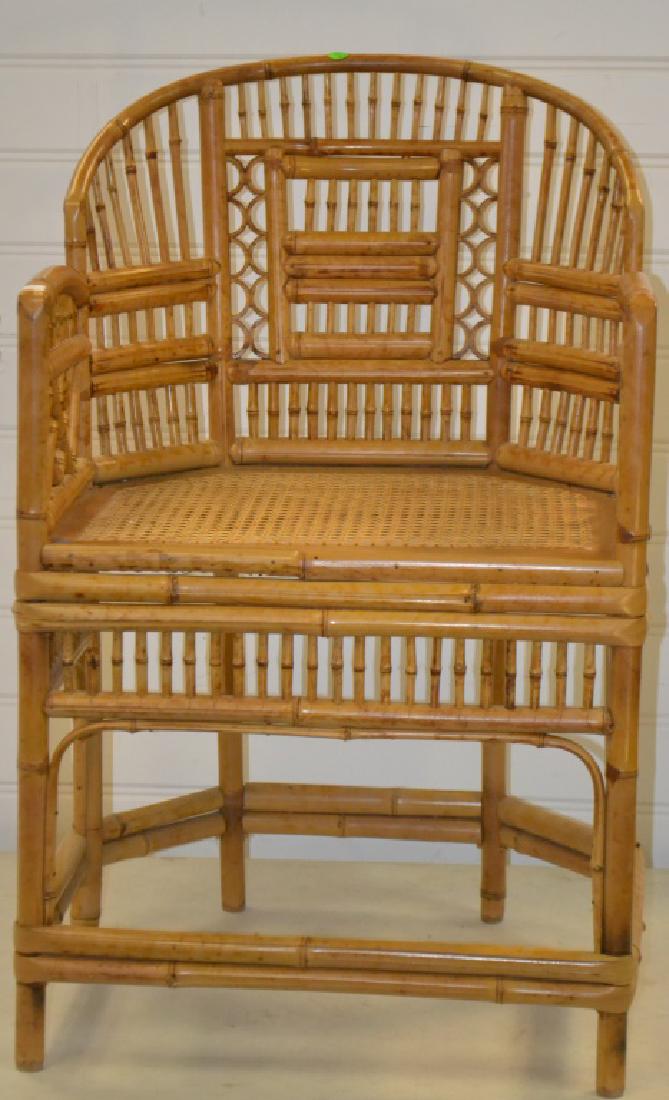 Ornate Bamboo Chair: Item is an ornate bamboo arm chair with a cane seat and an original "Thomasville Furniture" tag,