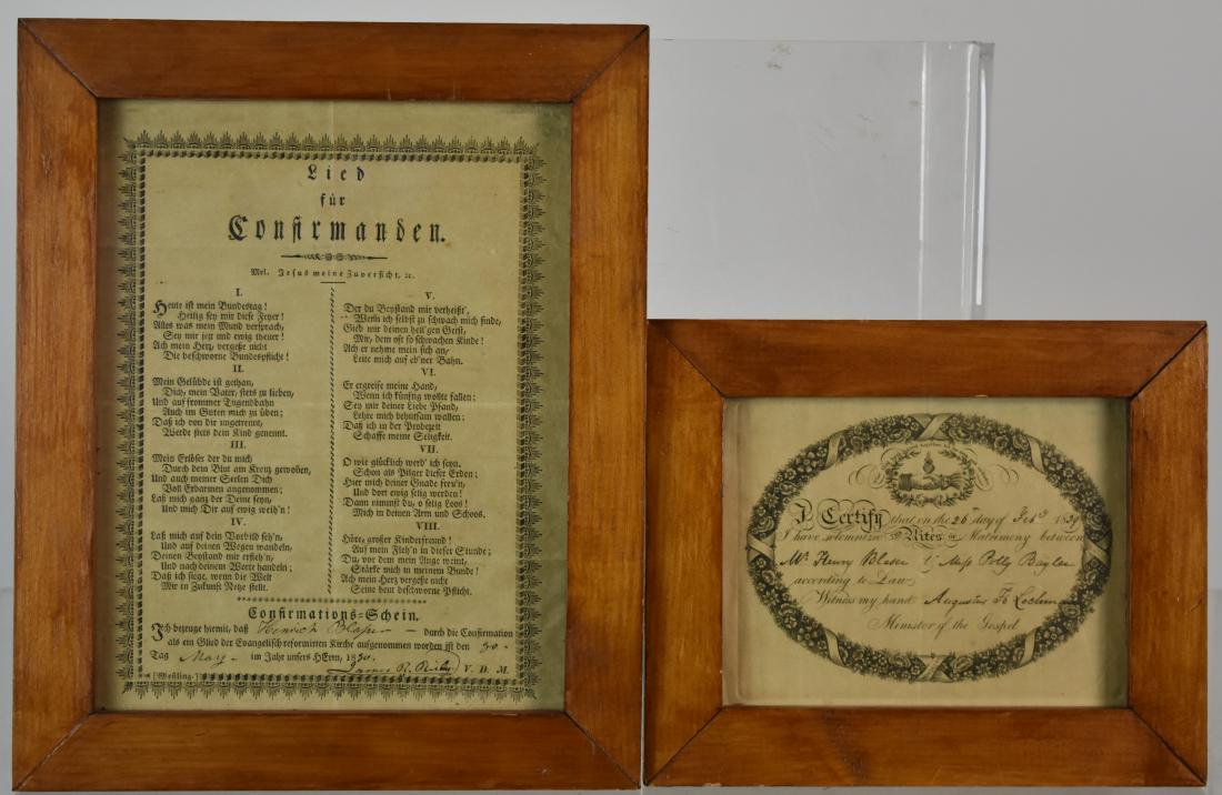 Two 19thC PA Dutch Fraktur Certificates (1 of 3)