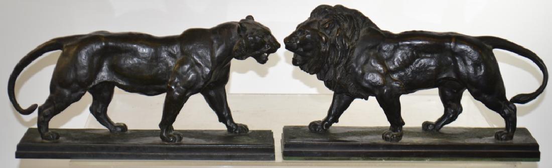 Pair of Bronze Lions Signed "Barye" (1 of 20)
