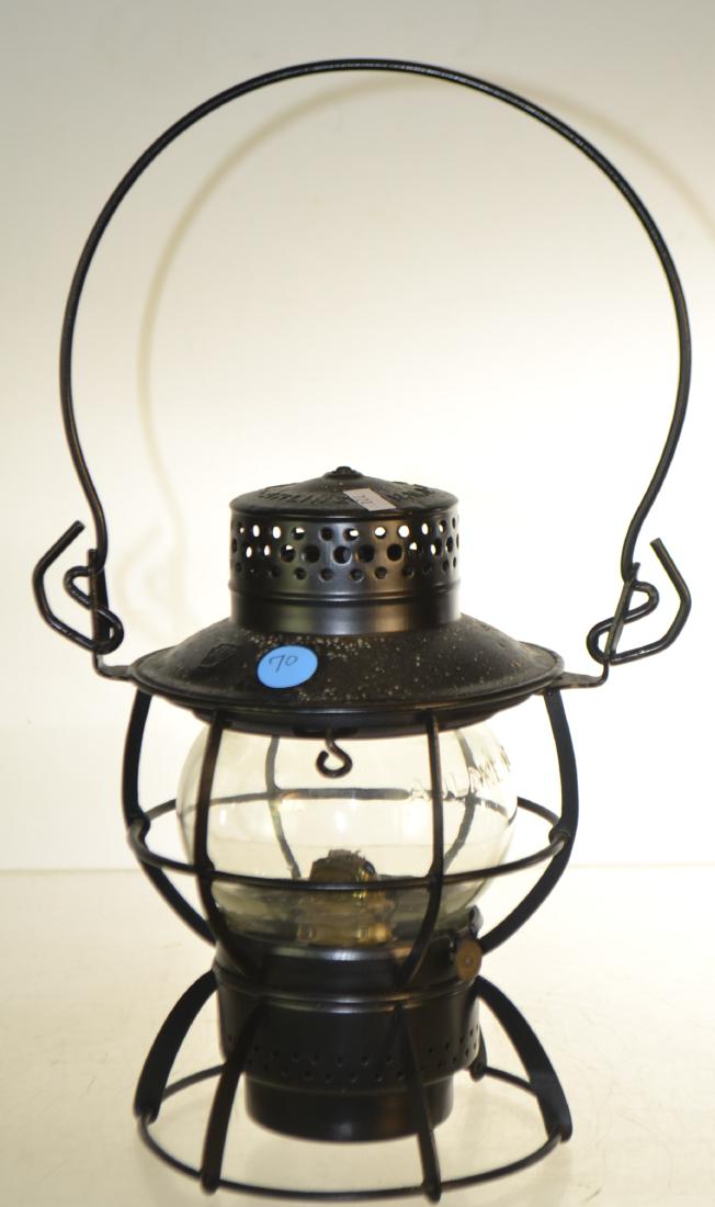 PRR Lantern: Item measures approx. 9"h to top of body. It is a Dressel lantern with the PRR logo on the cap.