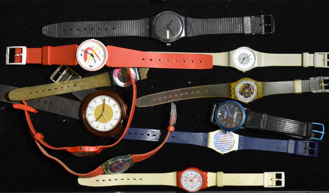Grouping of Swatch Watches: Group includes nine Swatches and two others.