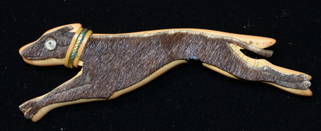 Bakelite Greyhound Pin with Fur (1 of 2)