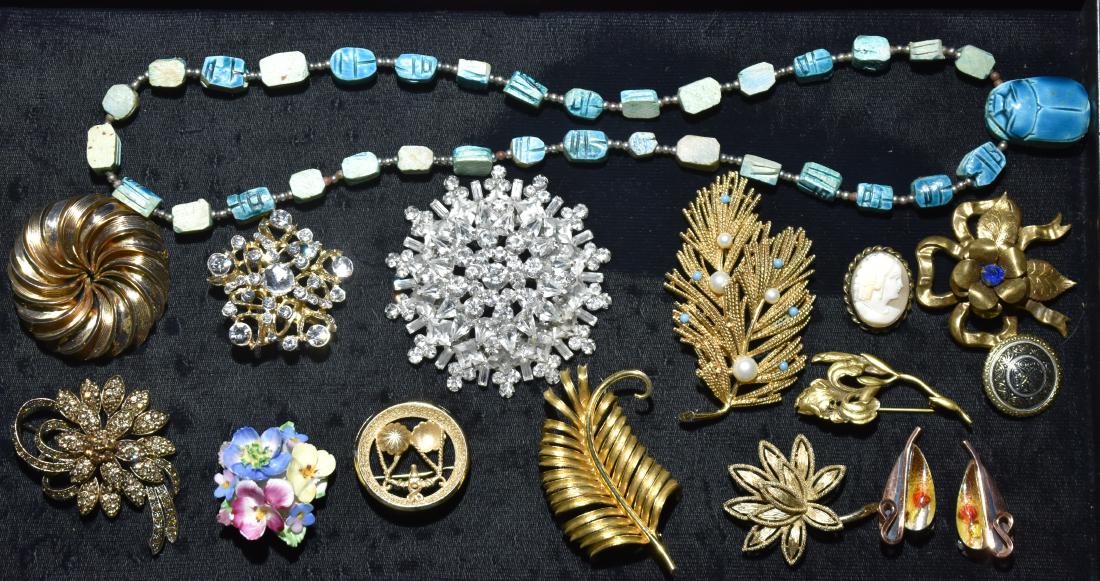 Vintage Pin & Blue Scarab Necklace Lot (1 of 1)
