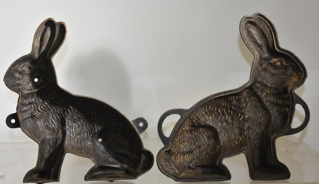 Cast Iron Rabbit Candy Mold: Item measures approx. 11"h. It is a two piece cast iron mold and has a black painted surface.