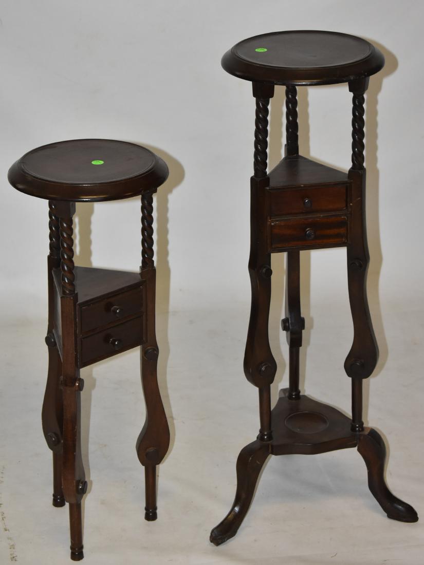Two Mahagony Muffineers: Taller one measures approx. 31"h. It has two drawers and a repair to one leg. The second has two drawers and stands on a peg foot.