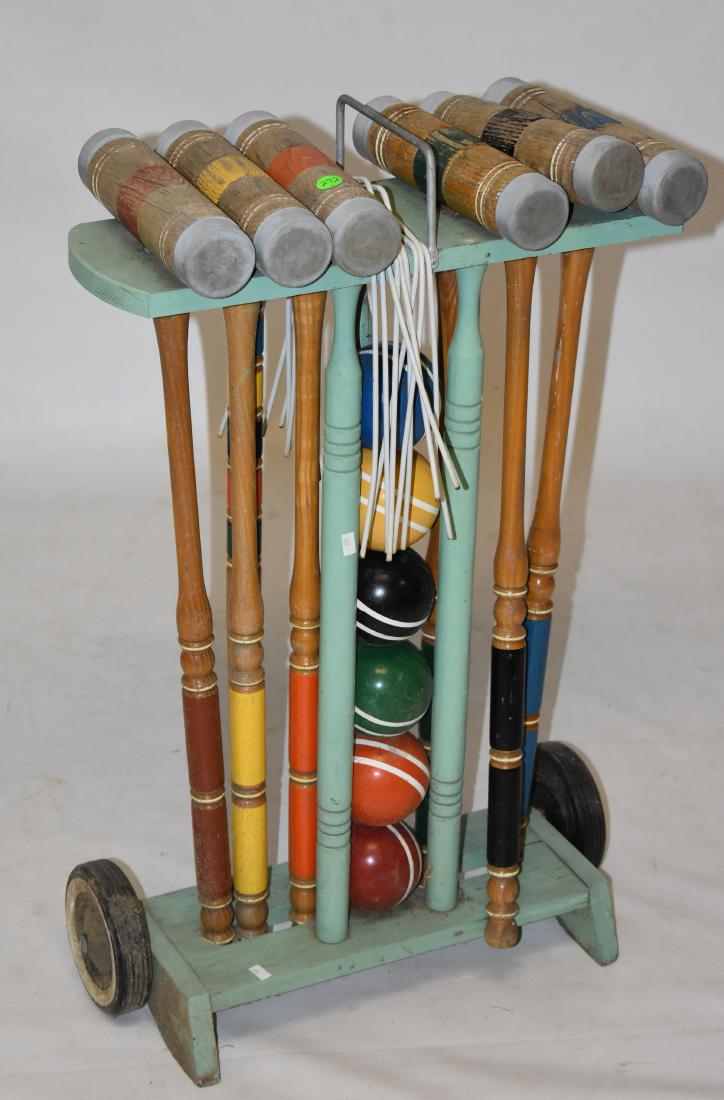Vintage Croquet Set: Item has six mallets, six balls and appears to be complete.