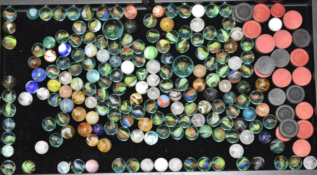 Vintage Marble Collection: Including two cat's eye knucklers, multi colored cat's eyes and solid swirl marbles.