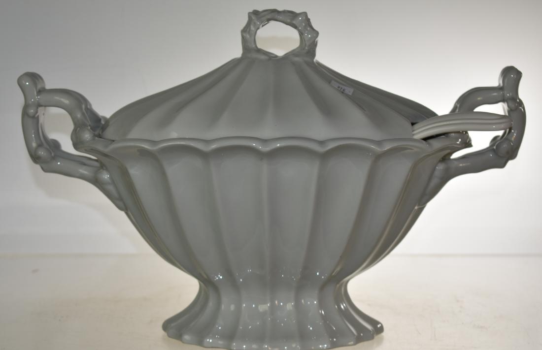 Massive White Red Cliff Ironstone Tureen: Item measures approx. 16" from handle to handle. It has a ladle and no visible damage.