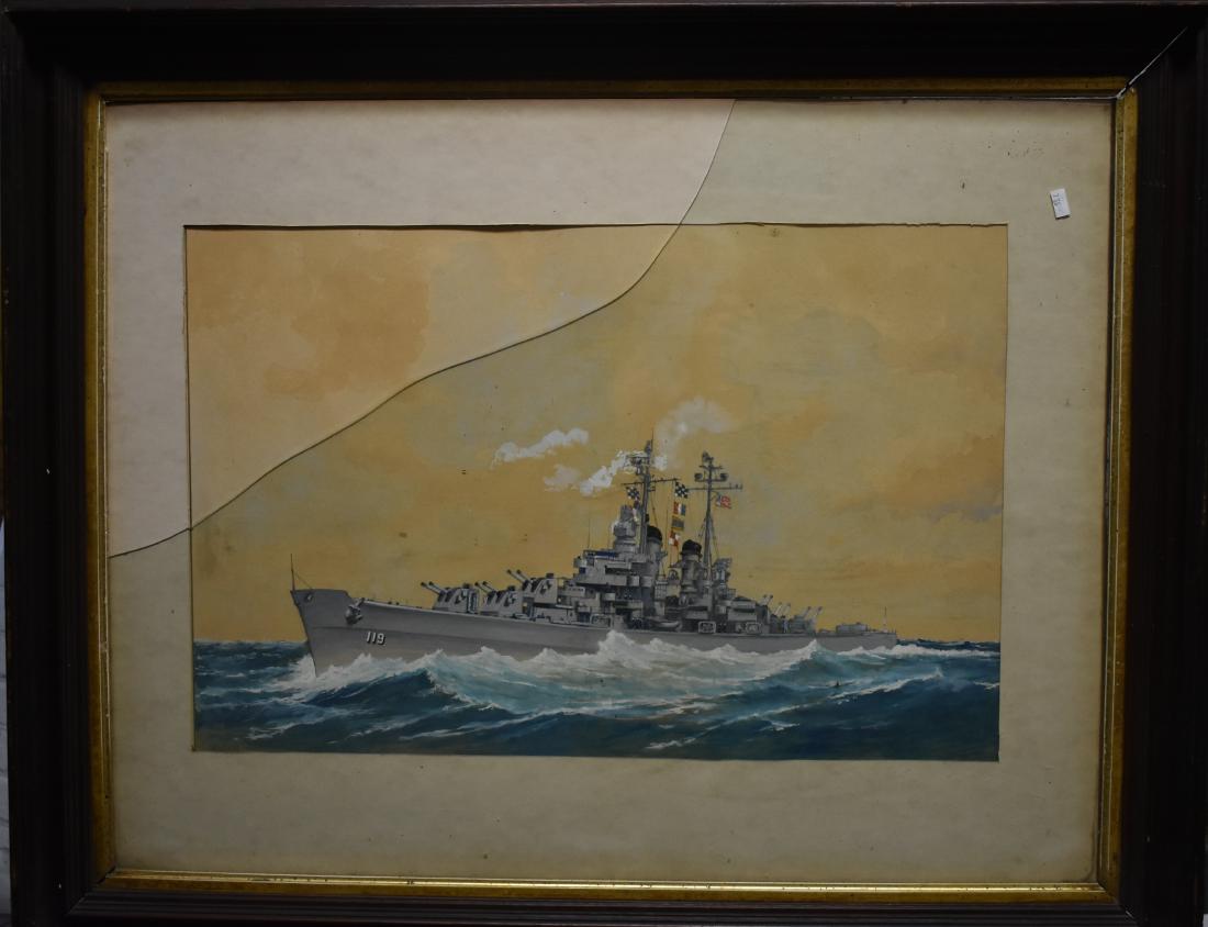 Watercolor of a War Ship Signed "Jauch" (1 of 3)