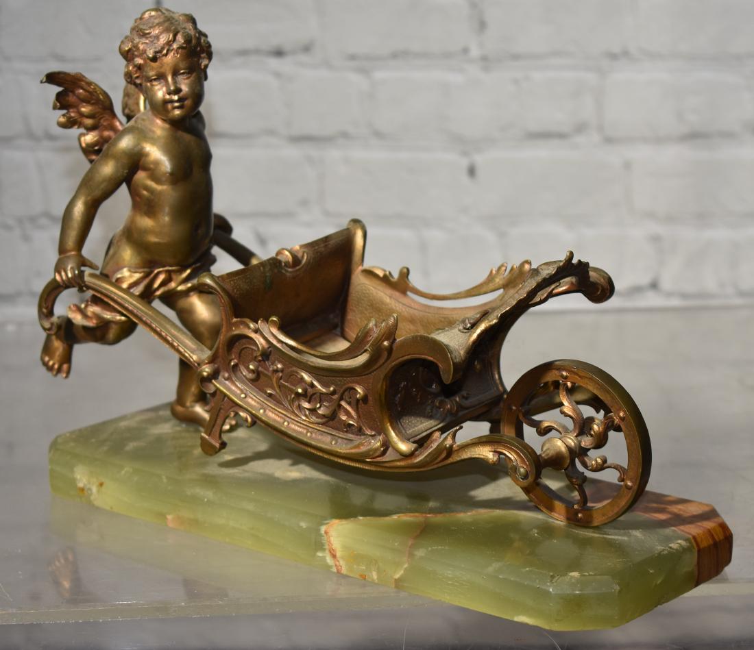 Patinated Brass Cherub with a Wheel Barrel (1 of 3)