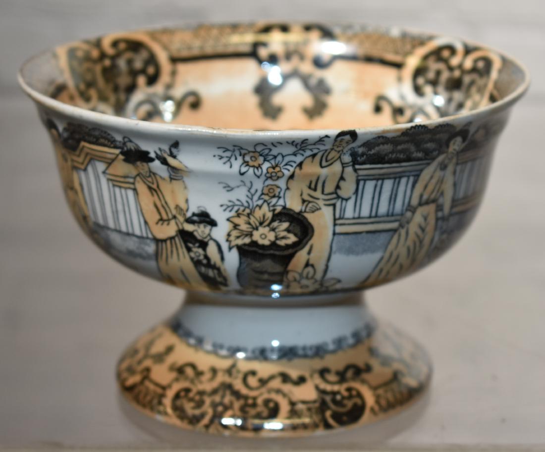 "Sana" Waste Bowl with an Asian Pattern: Item measures approx. 4"h. It is a polychrome footed waste bowl and was made by "P. Regout Holland". Item dates to the late 19th century.