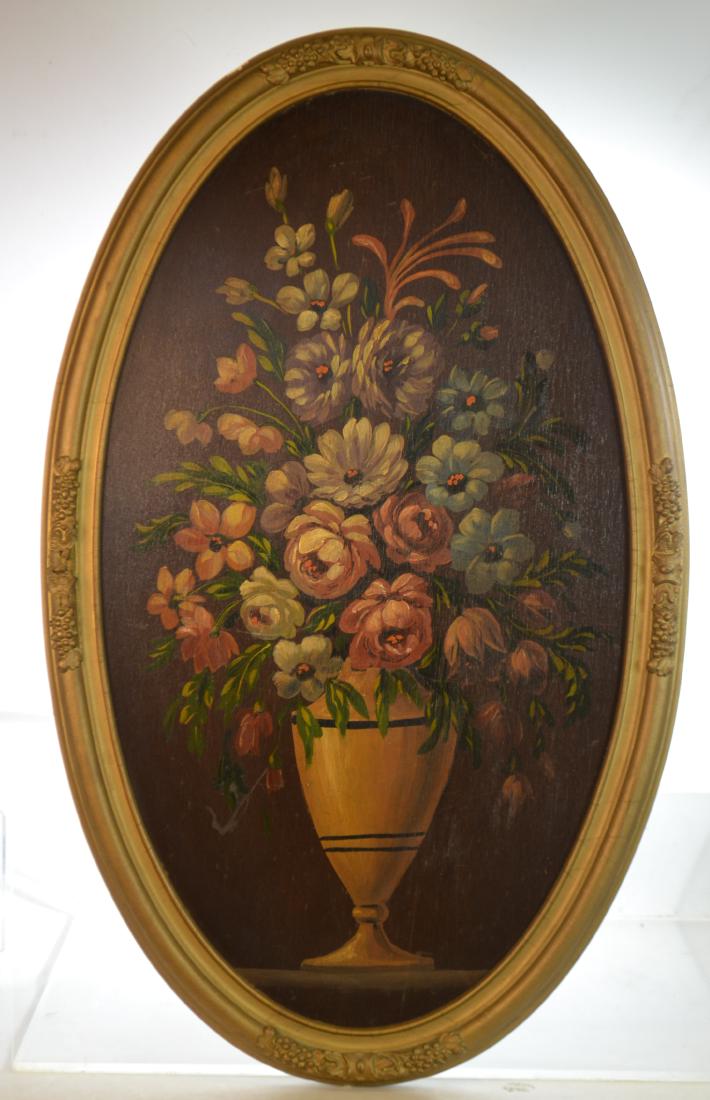 Oil on Board of Flowers in Gilt Oval Frame (1 of 1)