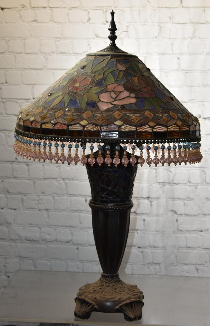Slag Glass Lamp with Beaded Shade (1 of 2)