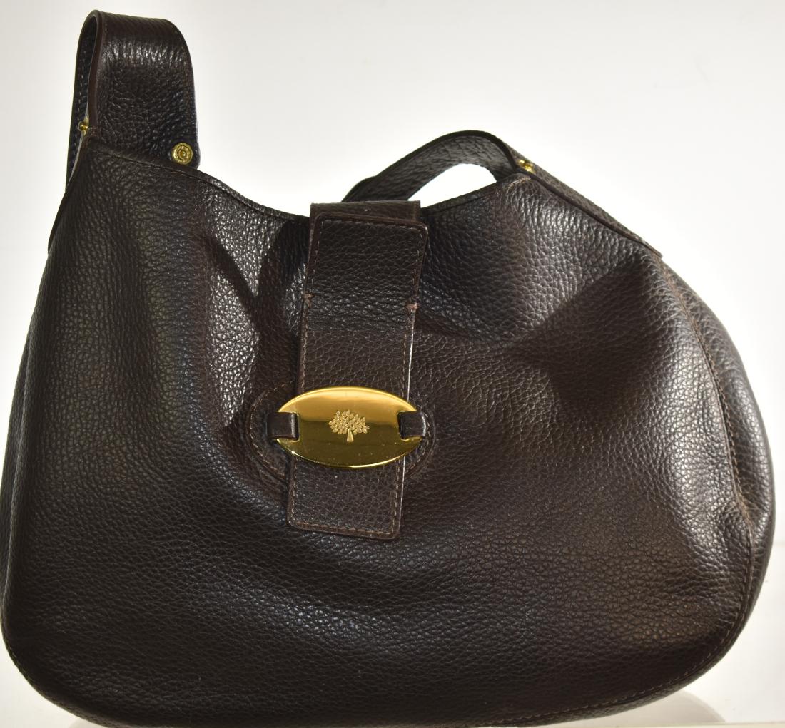 Mulberry London Handbag: Hobo style brown leather bag with signature tree and brass hardware