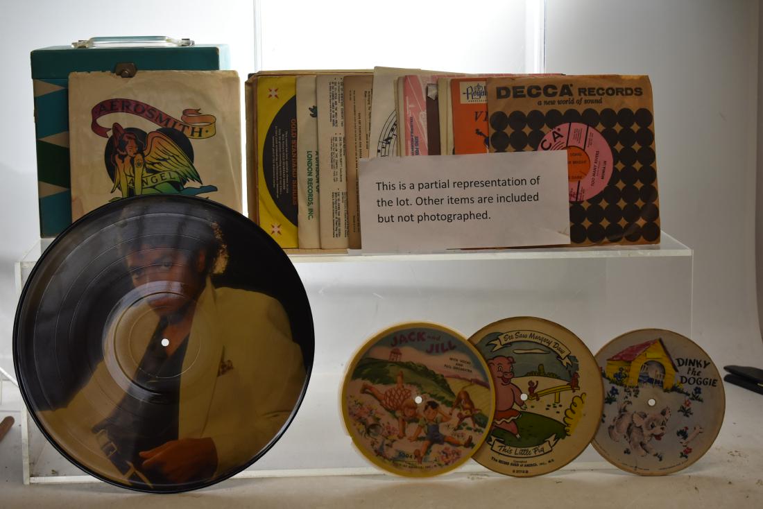 Collection of Vintage 45 rpm Records: Approx. fifty records most in sleeves and a Michael Jackson Thriller photo LP.