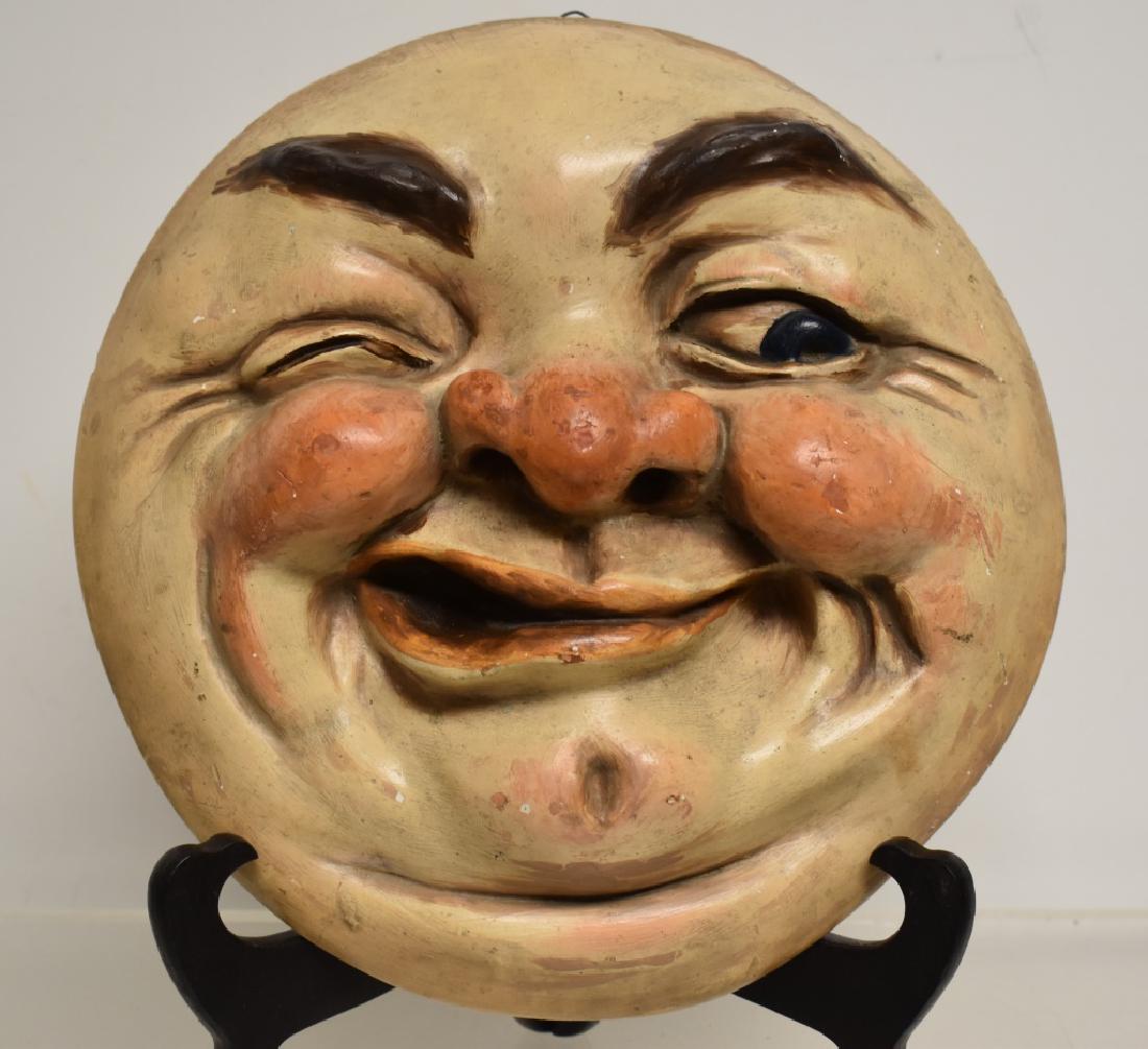 "Perfecto" Moon Face Cigar Store Display: Item measures approx. 10" dia. It is a plaster display and appears to be all original.