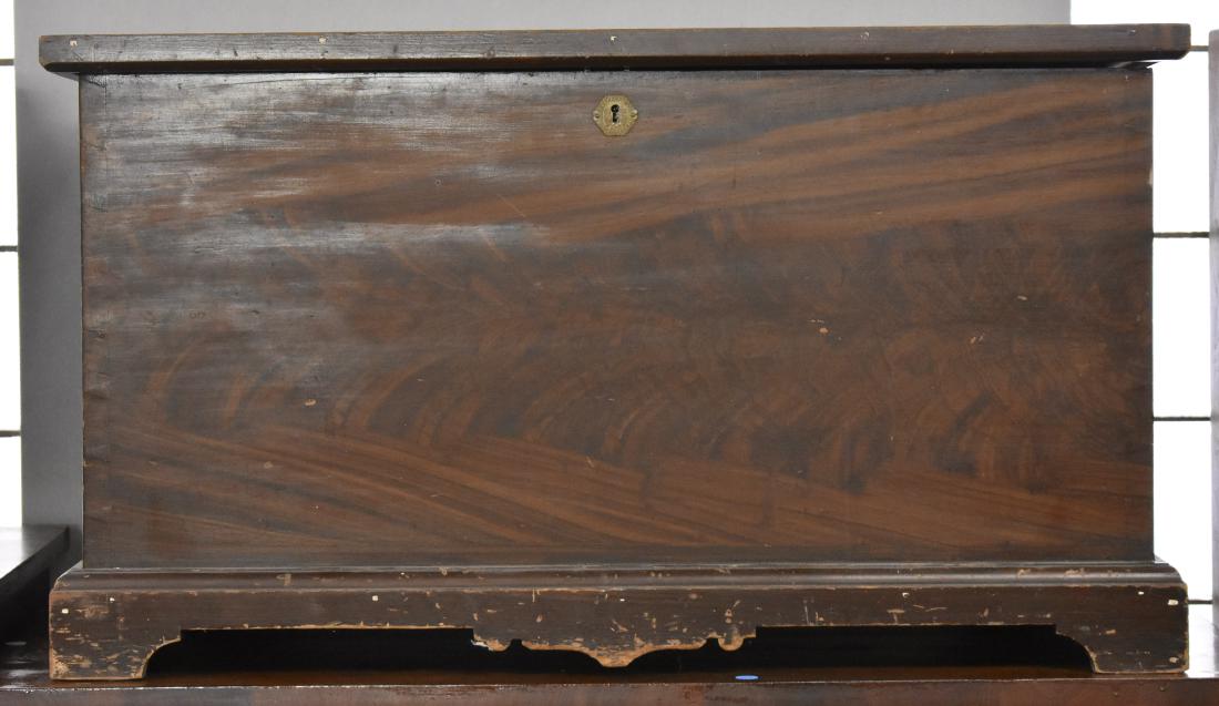 19th Century PA Decorated Blanket Chest: Item measures approx. 28"h x 38"w x 19"d. It is a sponge decorated blanket chest. It is poplar constrction with a dove tailed case and stands on a country bracket foot. Item has minor loss to one piec