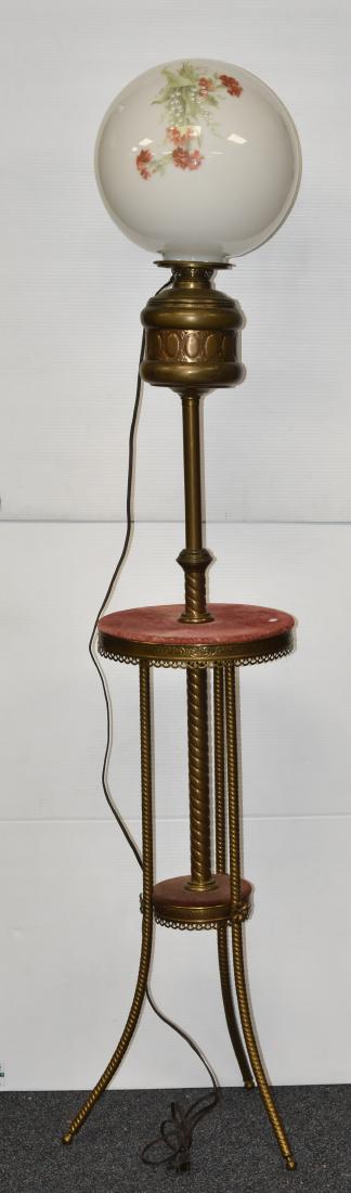 Vintage Brass Piano Lamp: Item measures approx. 65"h to top of shade. It has a brass body with a felted shelf. Item has been electrified.
