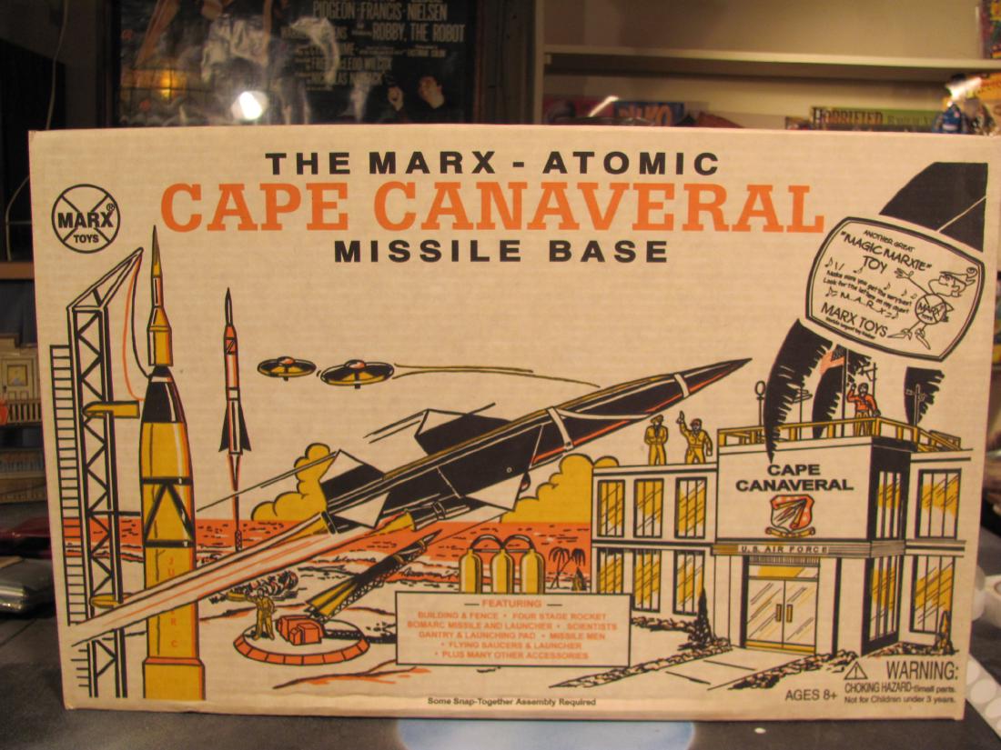 The Marx-Atomic Cape Canaveral Missle Base: The Marx-Atomic Cape Canaveral Missle Base playset Model 4521, c1997, original box size approx 24" x 15" x 5" includes assembly instructions, appears complete.