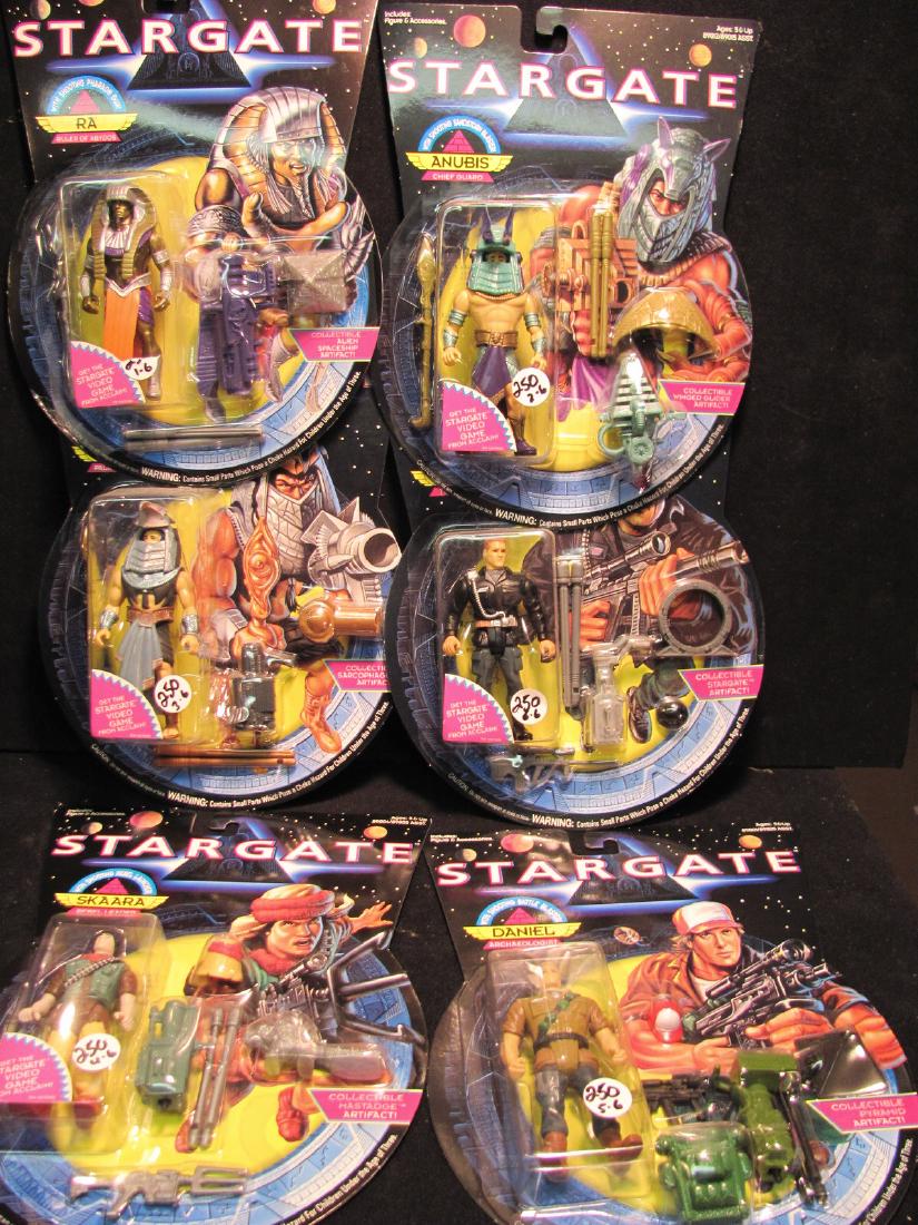 Star Gate figures in original package (6): Hasbro Star Gate figures in original unopened packages, c1994. Including Anubis, Ra, Skaara, Daniel, Colonel O'Neil, Horus.